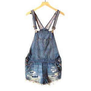 American Eagle Shortalls  Denim Distressed Overalls